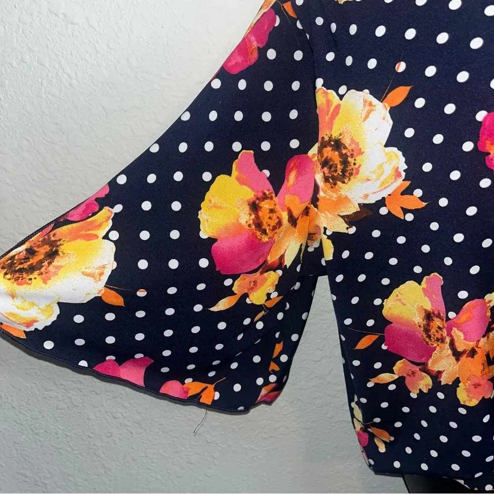 Polka Dot Wrap Top with flutter sleeves - Picture 4 of 10